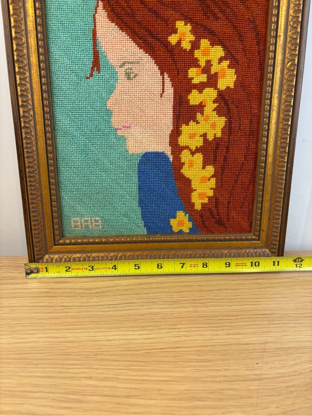 Vintage Handcrafted Needlepoint Redhead Girl Portrait Wall Art 15” x 11” - Picture 8 of 8
